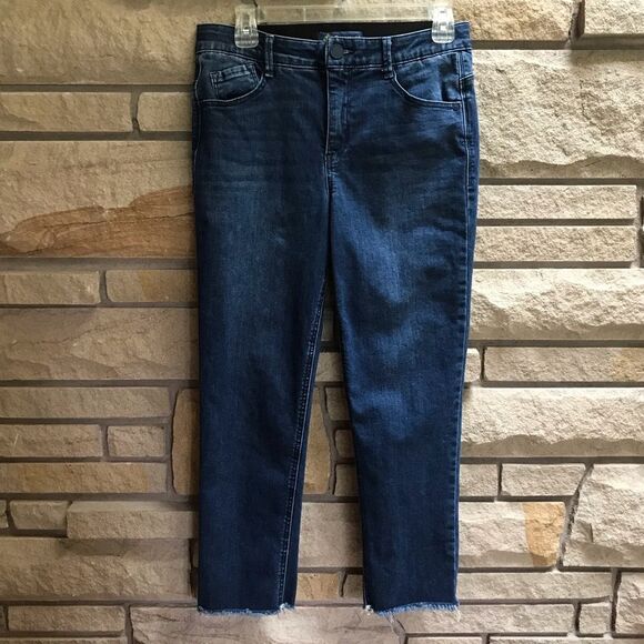 Democracy Ab Solution Straight Leg Jeans Dark Wash raw hem Rainbow thread 6 - Picture 2 of 12
